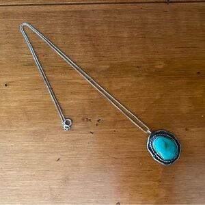 Vintage Native American Sterling Silver Turquoise Pendant with 18” Chain